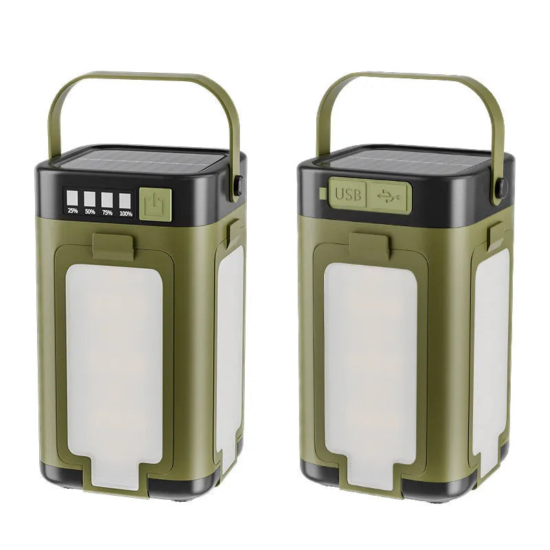 Multifunctional four-leaf folding solar camping light with press switch and 2000 mAh battery, 12x7x7 cm