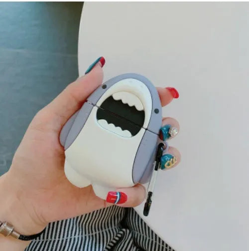 Black shark design silicone protective cover for Apple AirPods 1 and 2 charging case