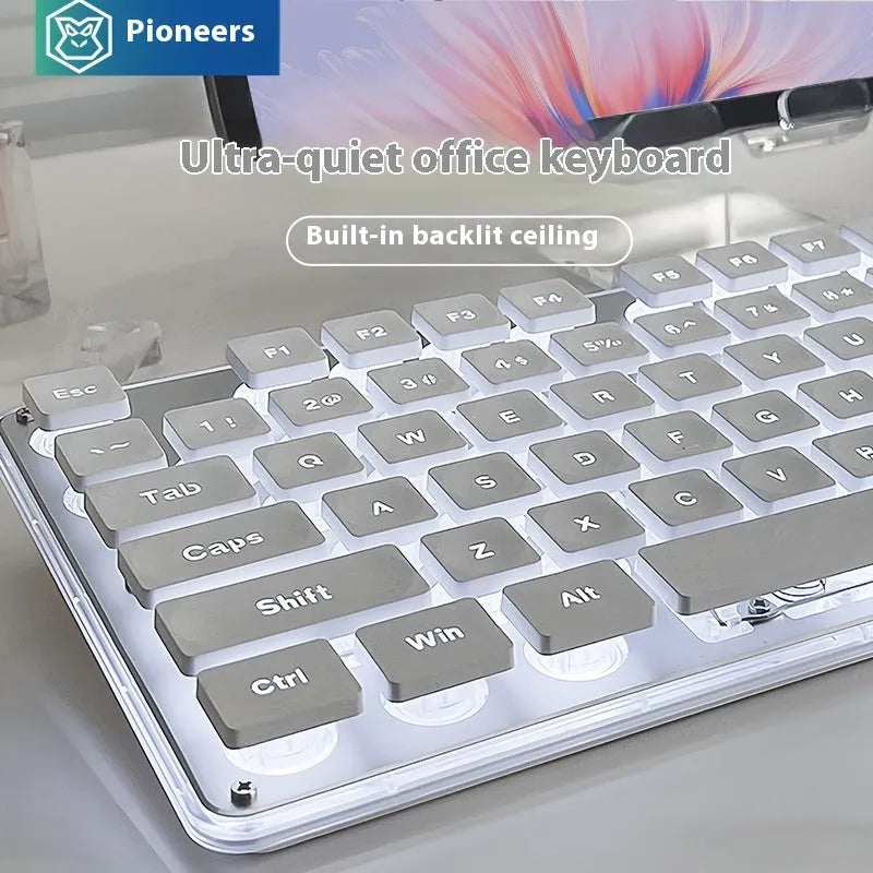 Wired mechanical keyboard with quiet button switches and single-colour backlighting
