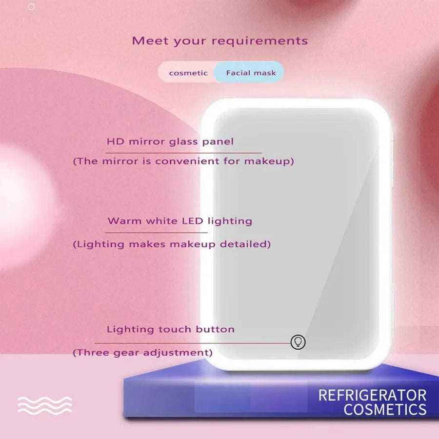 White portable cosmetic refrigerator cooler warmer with removable shelf for skincare products