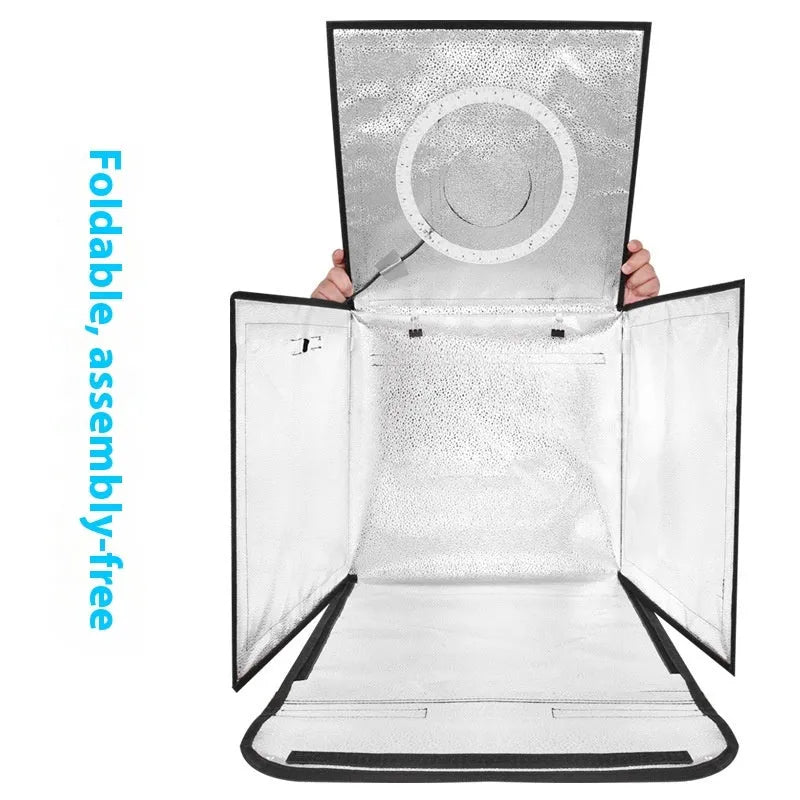50cm folding studio light box with USB LED panels and reflective cloth interior for product photography