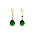 Green geometric teardrop drop earrings with alloy metal construction