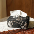 New Chinese brocade fabric tissue box cover in embroidery white plum colour with optional pearl buckle.