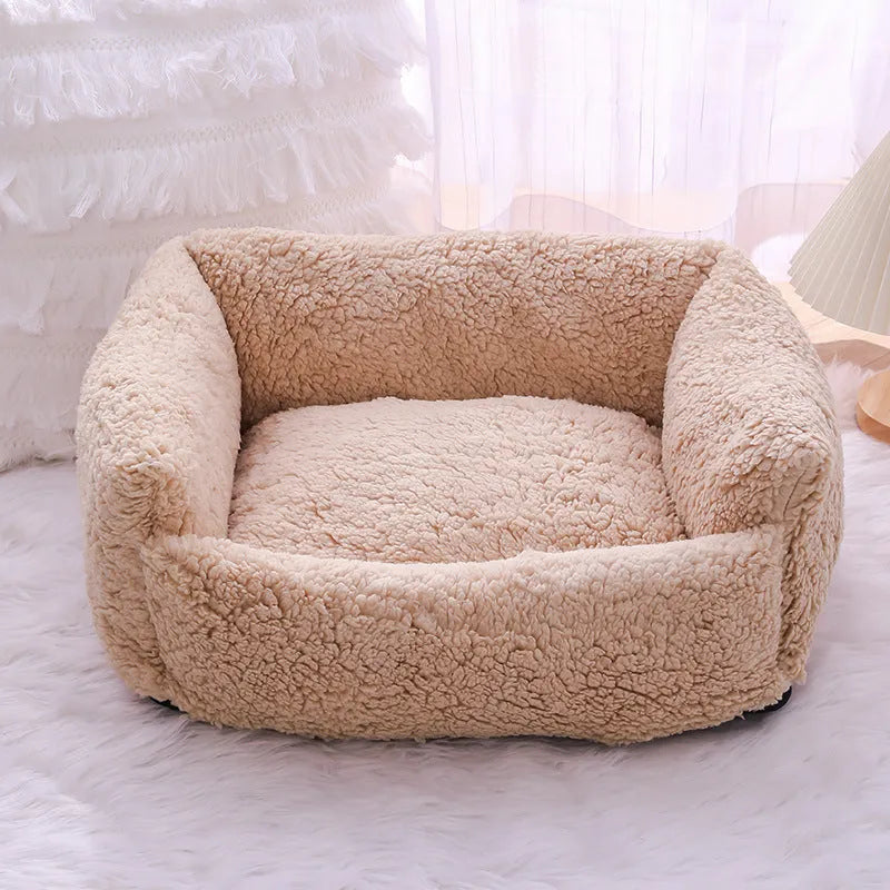 Removable washable cloth cat nest with apricot lambswool cover for small to large cats