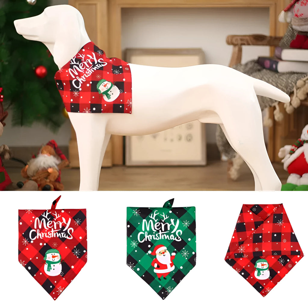 Christmas dog bib in pure cotton with classic snowman pattern, size L65x45x45cm