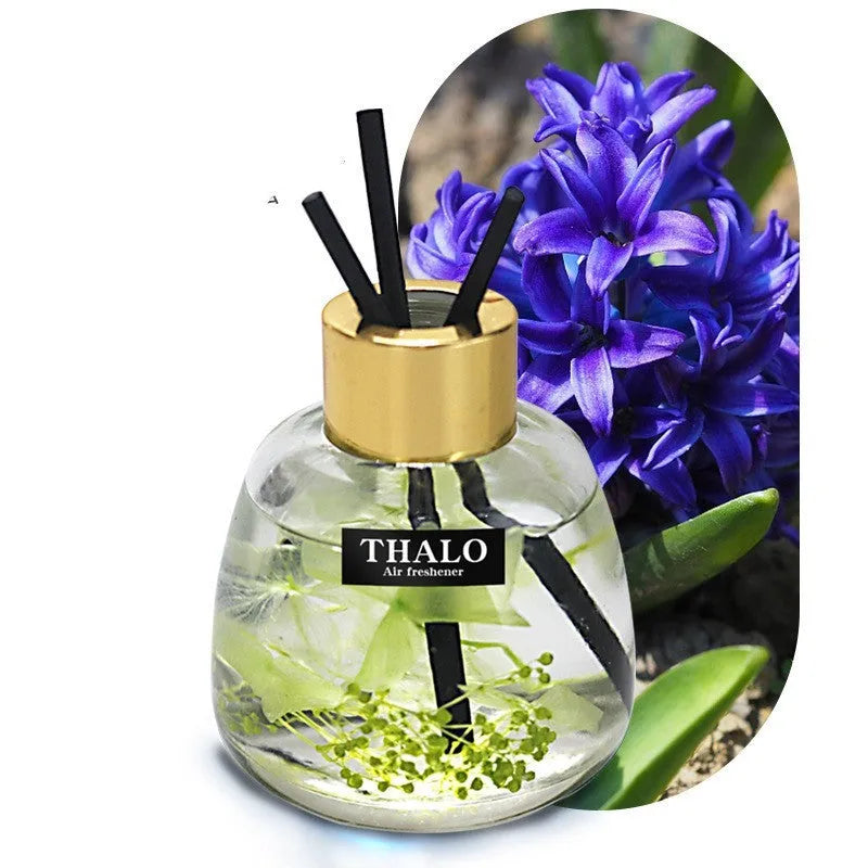 Creative glass bottle car perfume ornament for loose incense aromatherapy, shown in various colour scents.