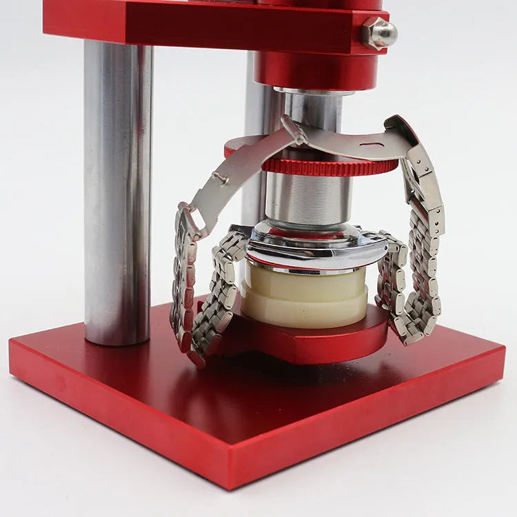 Watch repair spiral cap presser device with a set of 20 plastic moulds for sealing watch back covers.