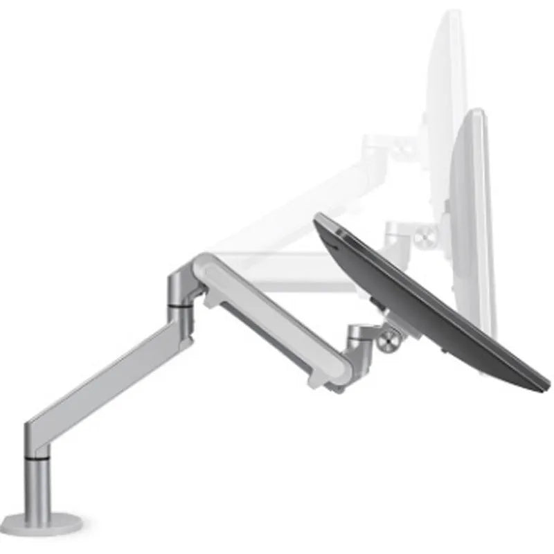 Silver aluminium computer stand with adjustable air pressure arm bracket for laptop support