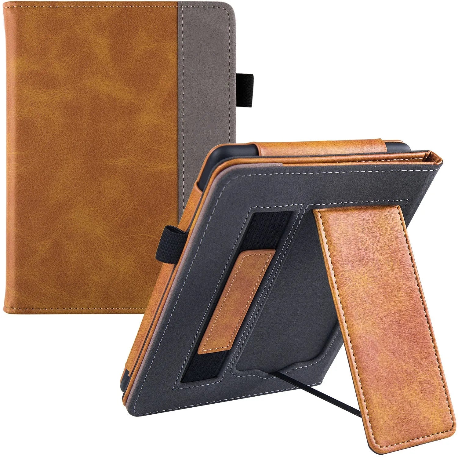 Kindle Paperwhite leather case with integrated wrist strap in a choice of colours including black calfskin.