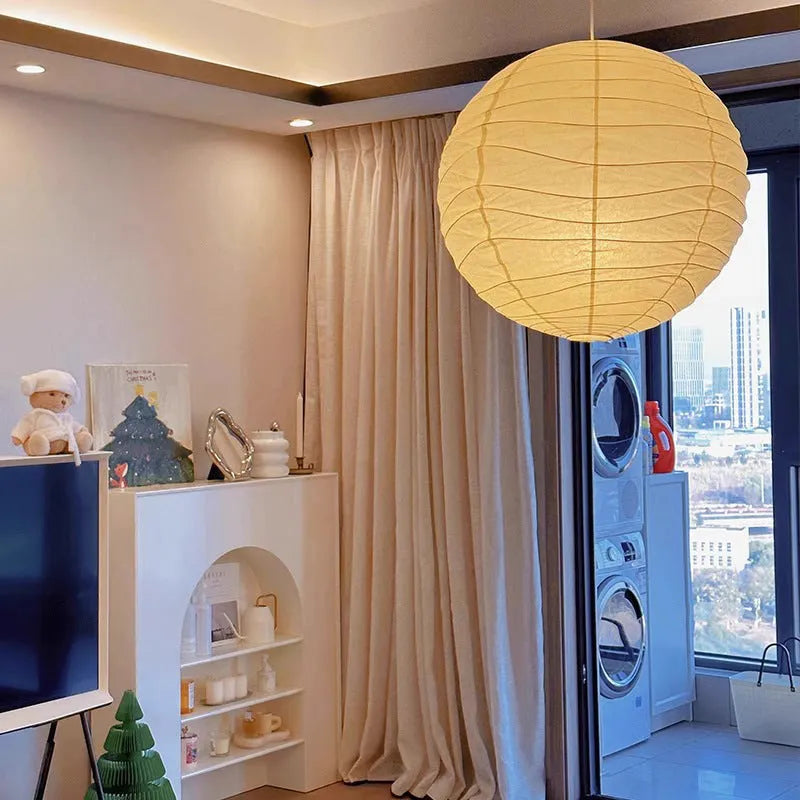 Japanese style rice paper chandelier pendant light in three diameter sizes