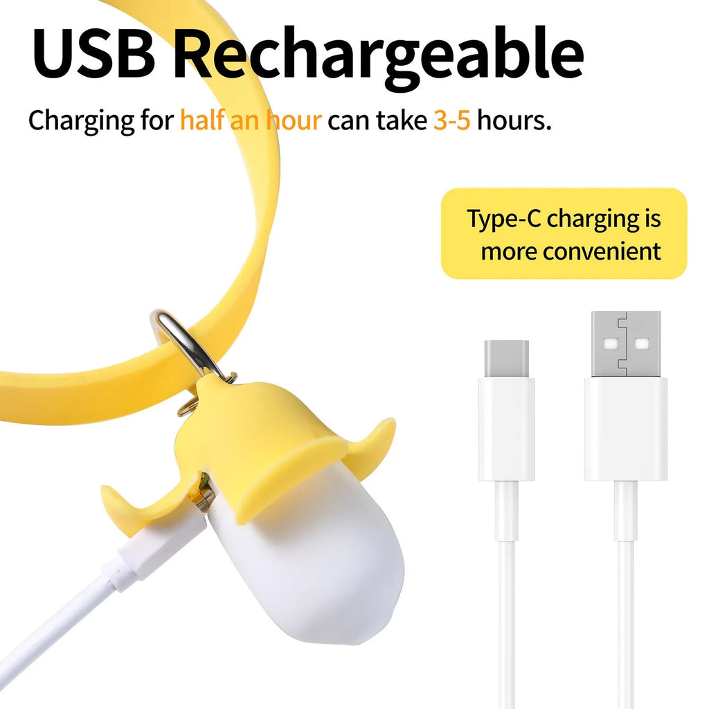 Yellow banana-shaped USB rechargeable dog collar light with luminous and sound safety features