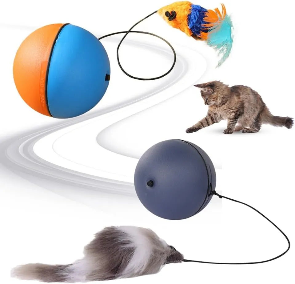 Automatic motion-activated rolling cat ball toy with blue and orange colour options