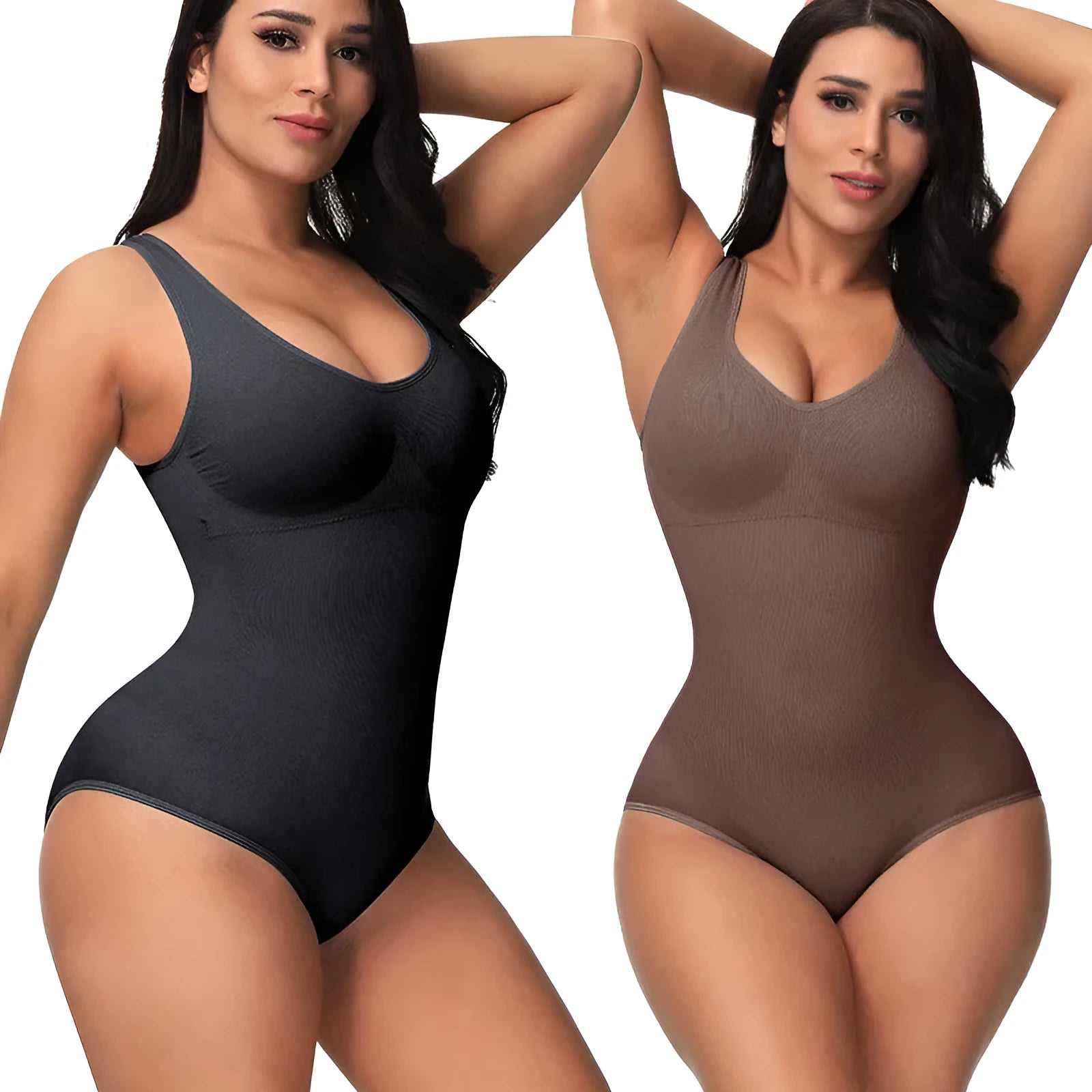 Seamless women's corset bodysuit in nylon fabric with waist support features