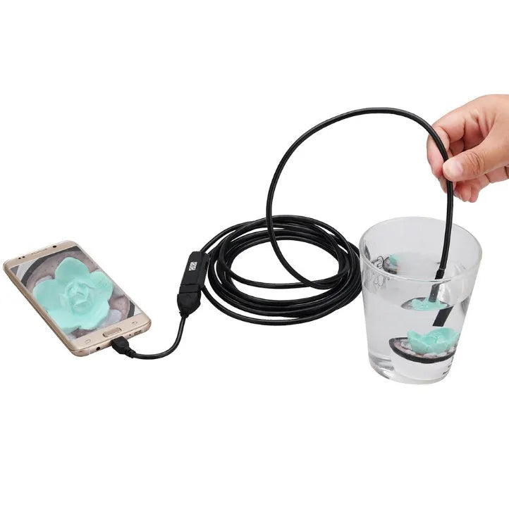 OWSOO USB endoscope camera with 5m cable, 7mm lens, six LEDs, hook, magnet, and mirror attachments