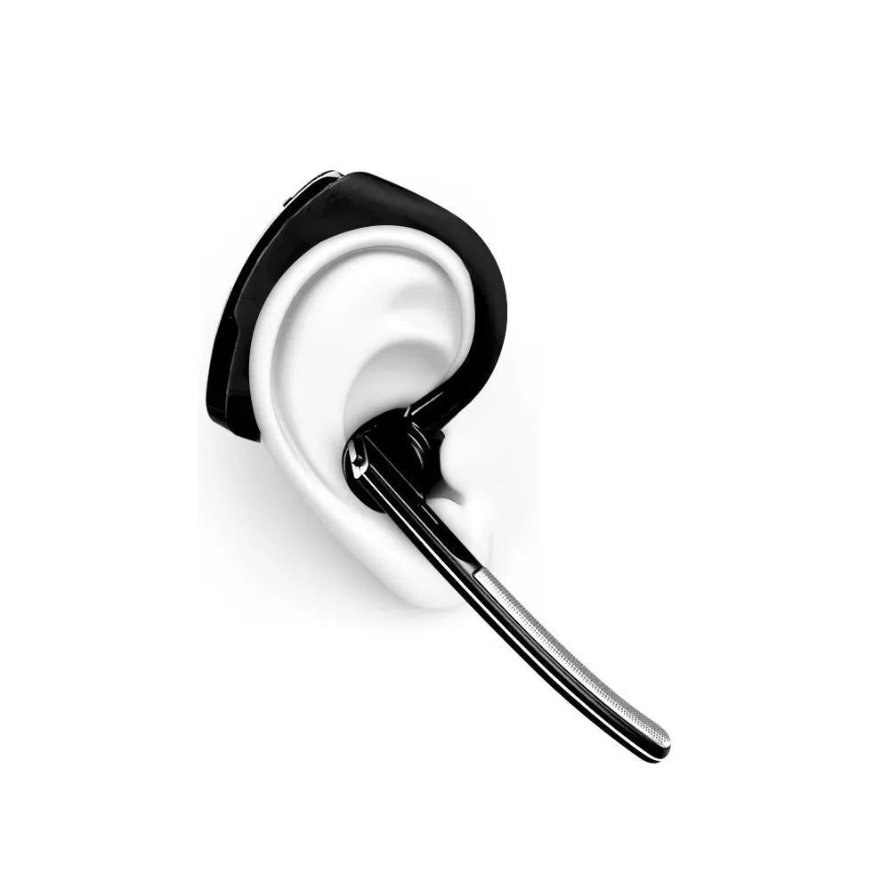 V9 Business Bluetooth wireless headset with ergonomic earpiece and microphone for dual phone connectivity.