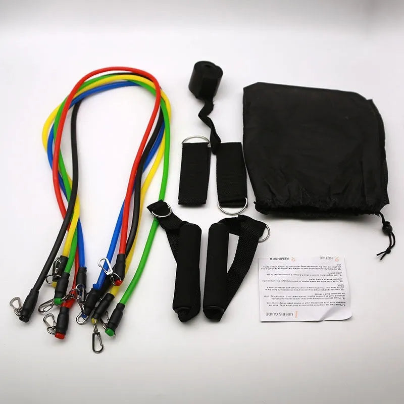 Multi-functional door sports 11-piece combination pulling rope set with ABS construction on a doorframe.