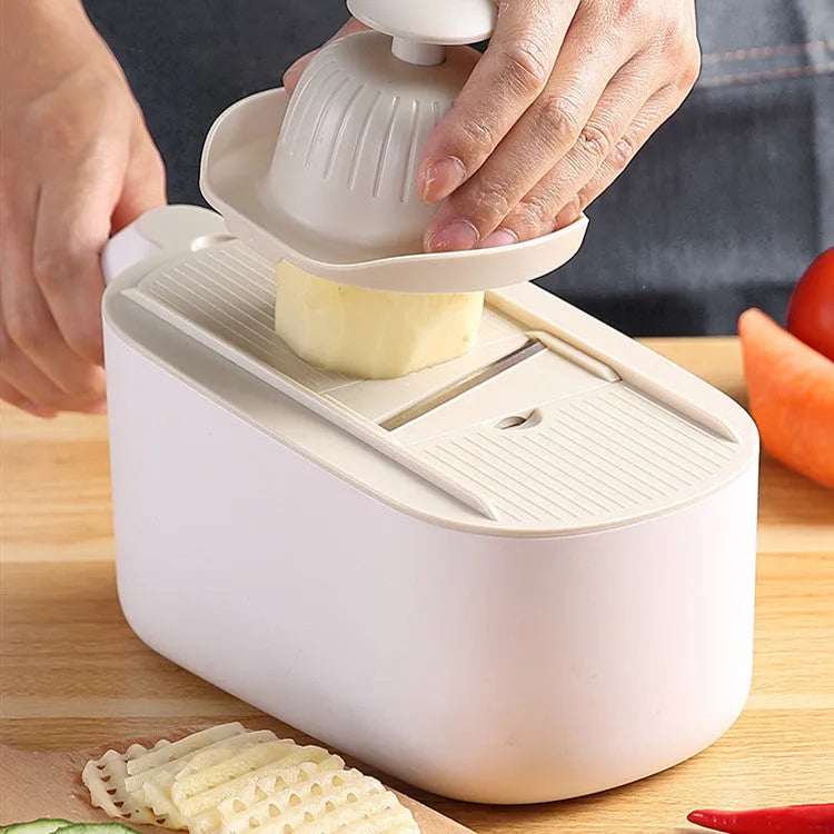 Nordic style multifunctional vegetable cutter with stainless steel blades in blue, grey or khaki colour options