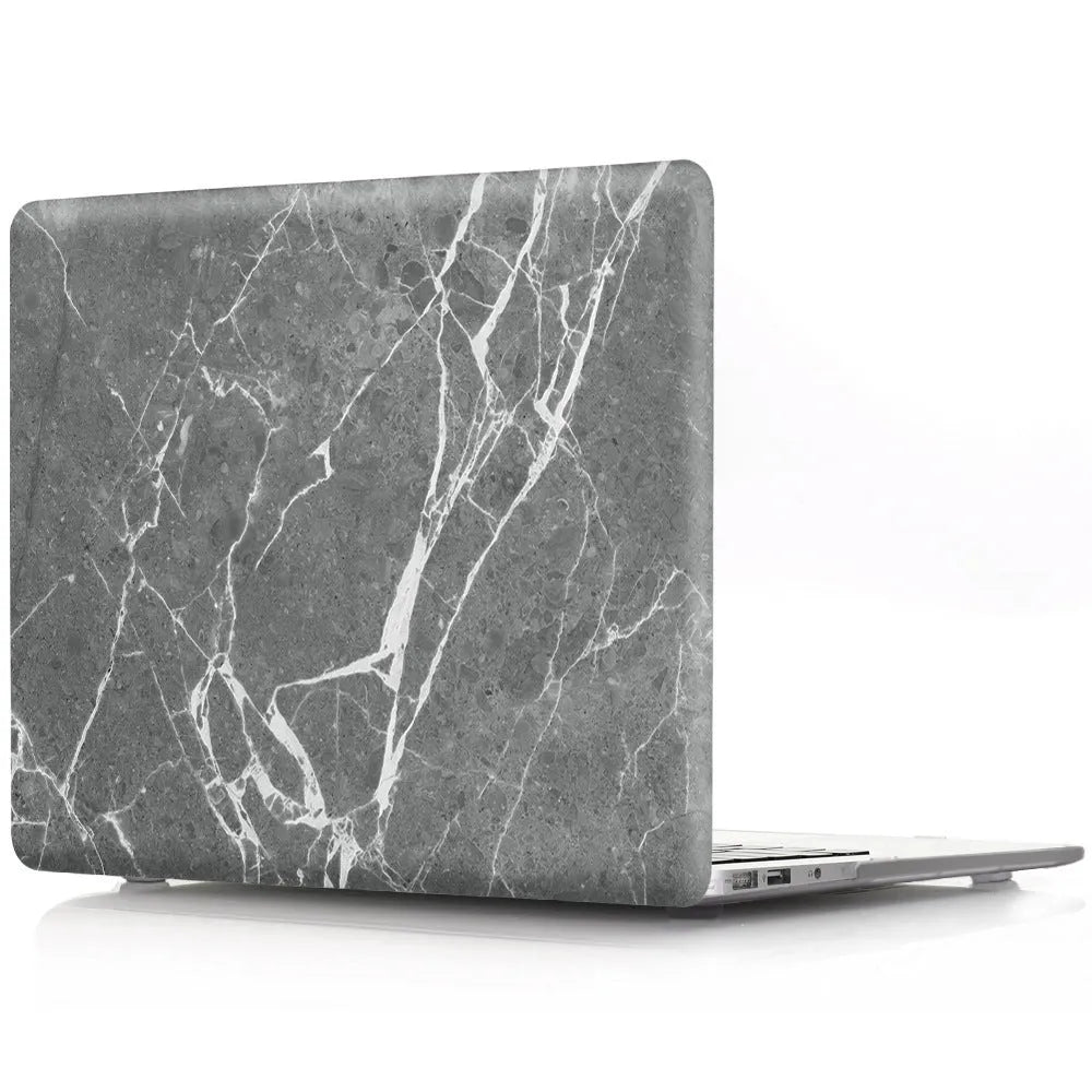 Plastic marble finish protective case for a MacBook laptop in light blue colour.
