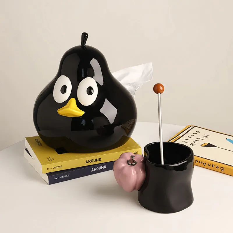 Ceramic pear-shaped tissue box in animal style design available in green or black colour