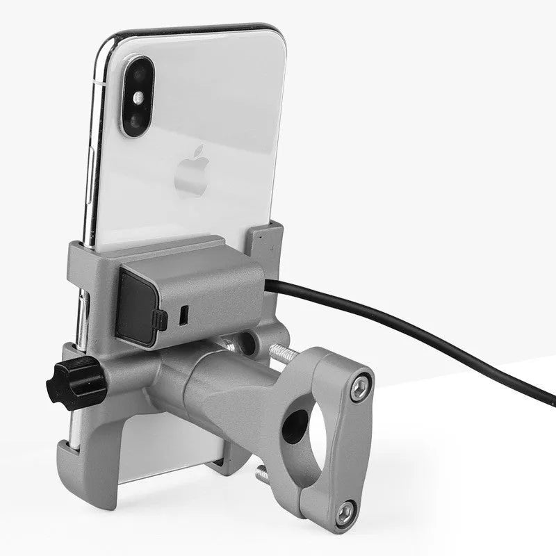 CNC aluminium alloy bicycle mobile phone holder with mechanical lock on mountain bike handlebars, black finish