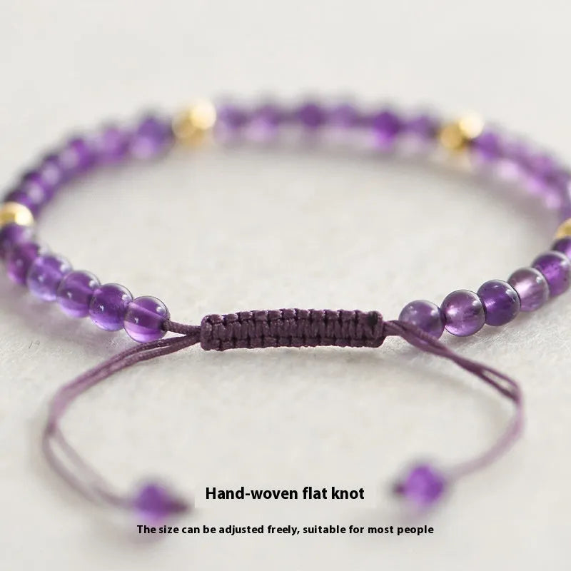 Handmade purple amethyst crystal bracelet with 4mm beads and 14K gold geometric accents