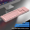 Wireless Bluetooth keyboard with mute button in cherry blossom pink colour with white backlighting