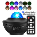 Small black bowl-shaped starry sky projection lamp with rotating water ripple laser effects on desk