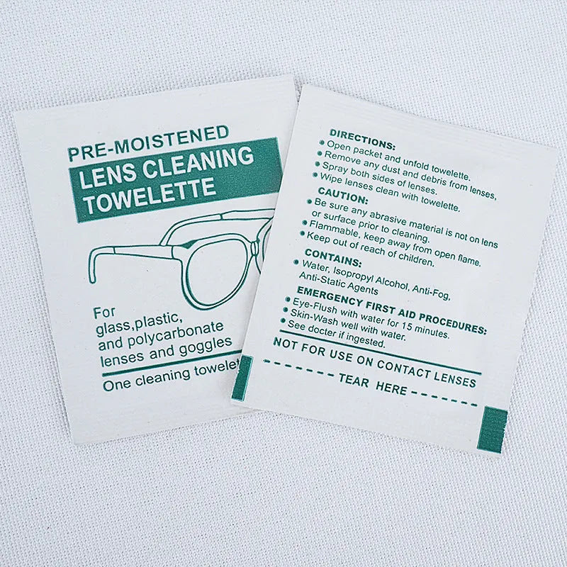Pack of 100 individually sealed white lens cleaning wipes for glasses and screens