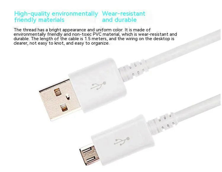 Black and white Android Micro USB charging and data cable with 1m length.