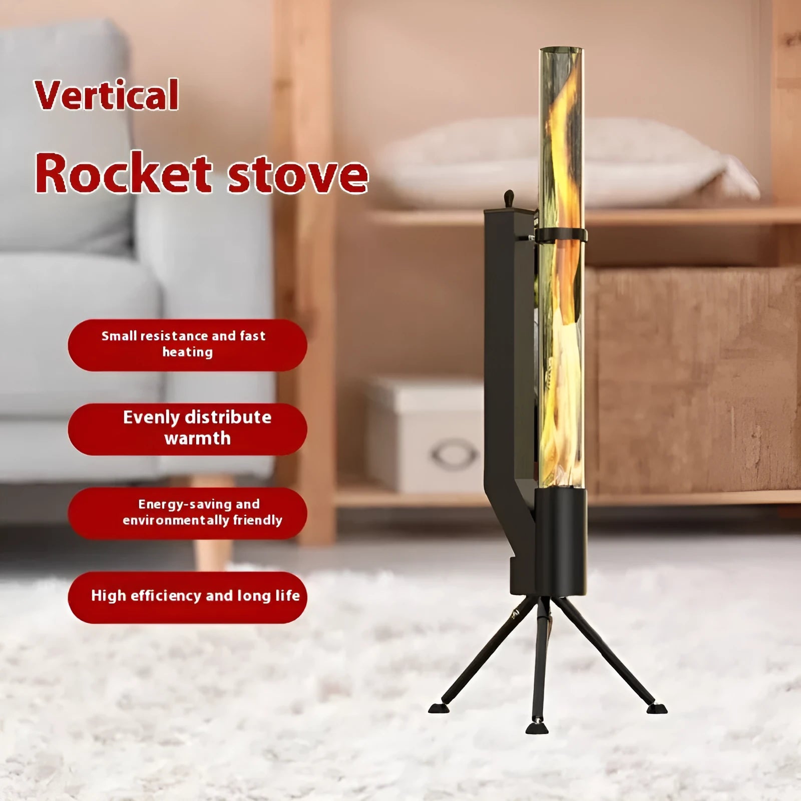Vertical iron wood burning rocket furnace heating stove for outdoor courtyard installation