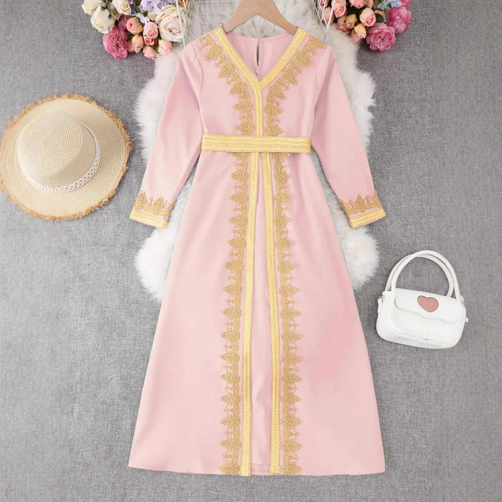 Girls lace V-neck dress in ice blue with polyester lining, suitable for 4Y to 12Y