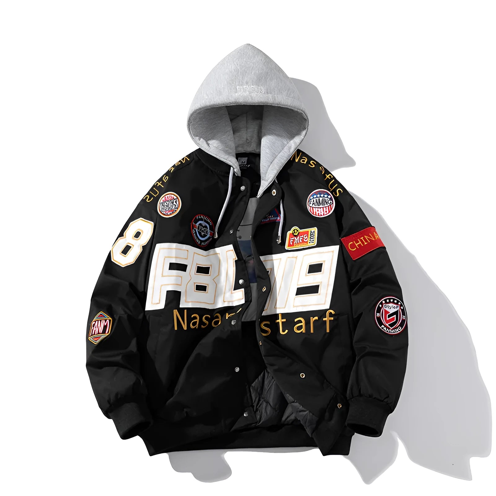 Teenager baseball uniform with side seam pockets and optional hood in black, blue, or red colours