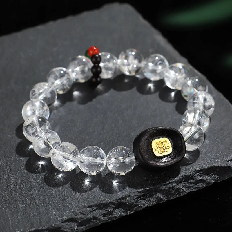 Handmade natural white crystal ebony five warp bracelet showing ethnic style design