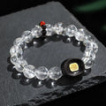 Handmade natural white crystal ebony five warp bracelet showing ethnic style design