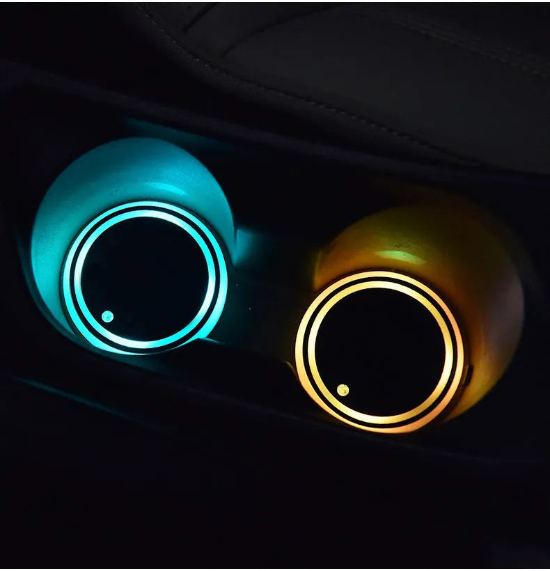 Colourful LED light-up coaster for car cup holders with USB cable