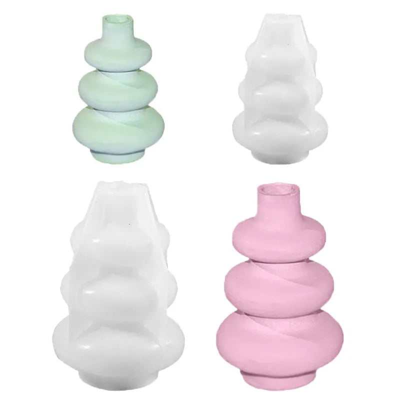 White silicone circle vase mould for resin crafting with three layers and irregular shape