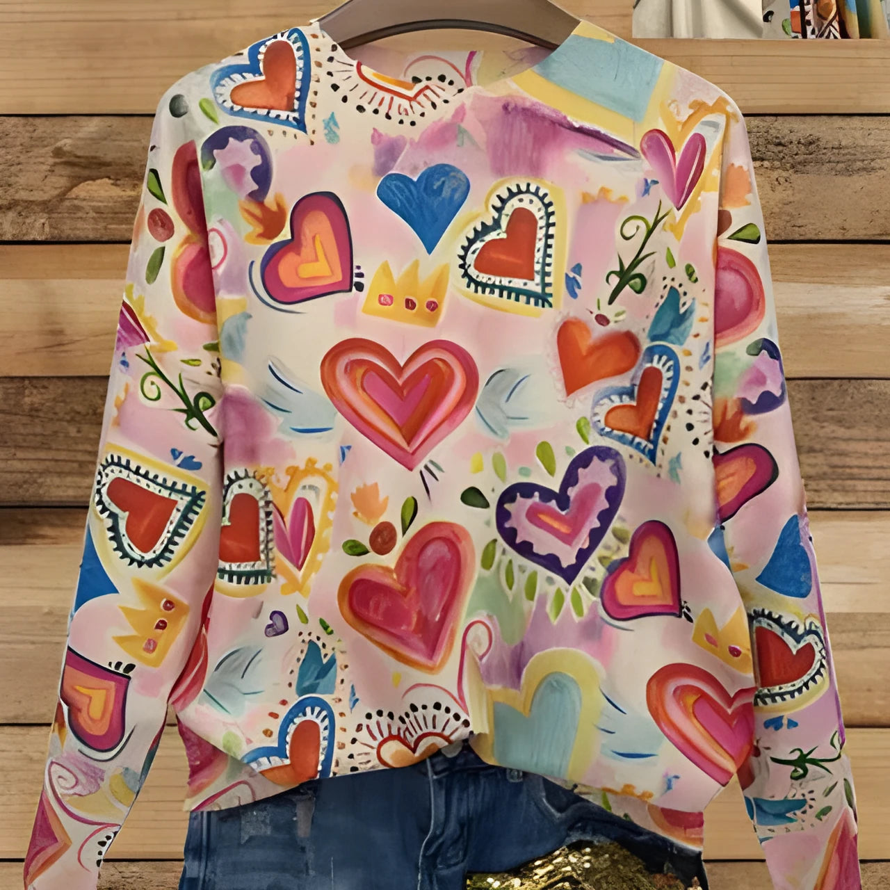 Loose-fit printed top with lapel collar in digital print pattern