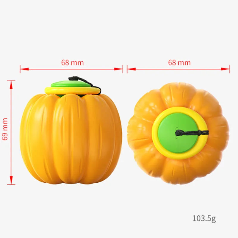 Green orange yellow plastic pumpkin dog chew toy with squeaker for small breeds