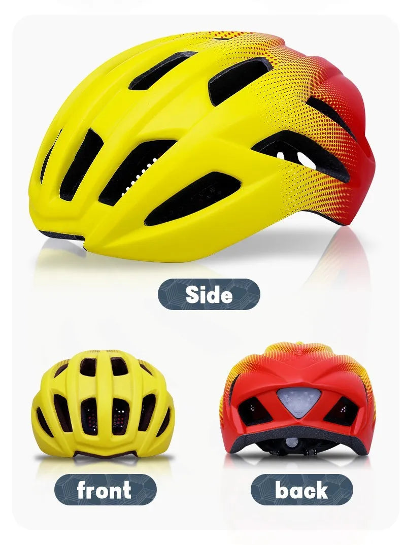 Orange lightweight bicycle helmet for road and mountain biking, showing ventilation holes.
