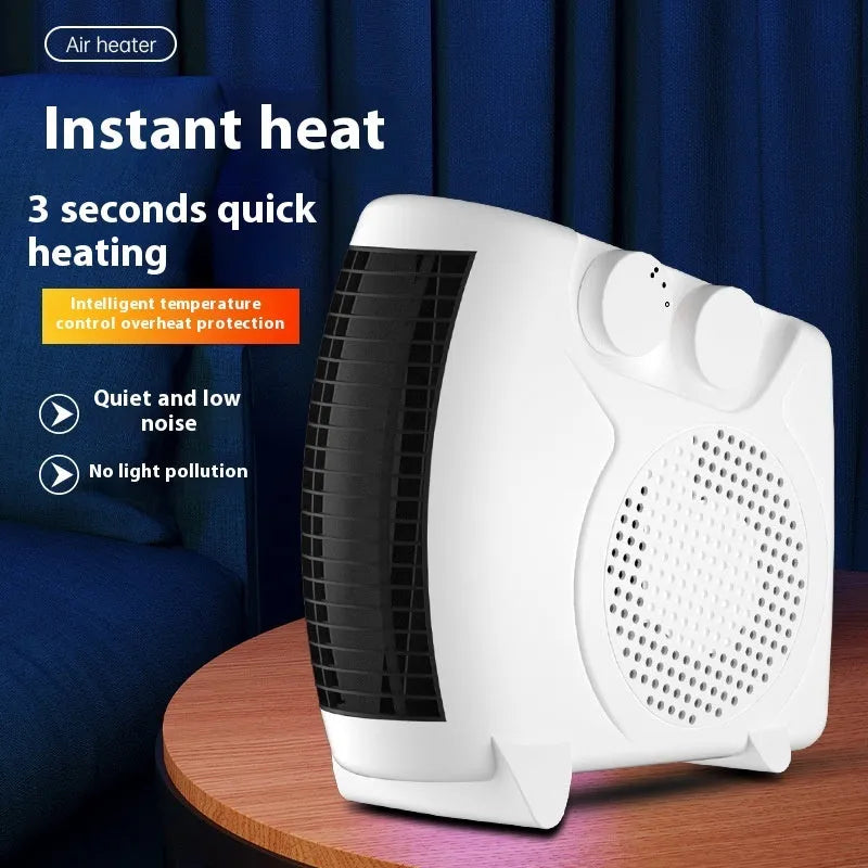 White vertical ceramic electric heater with compact design for desktop use