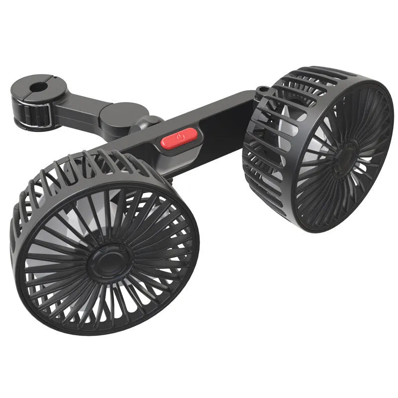 Black car USB rear pillow single head fan with adjustable wind controls for vehicle use