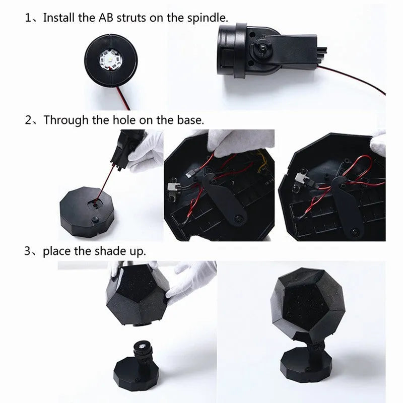 LED starry sky projector showing constellation projection on bedroom ceiling with remote control