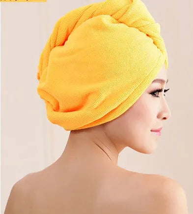 Women's microfiber hair dryer cap in assorted colours showing cap shape and size