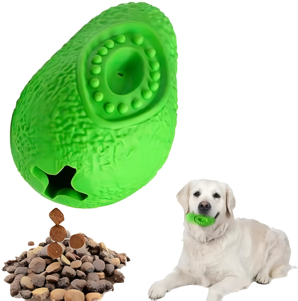 Green avocado-shaped heavy duty natural rubber dog chew toy for aggressive chewers