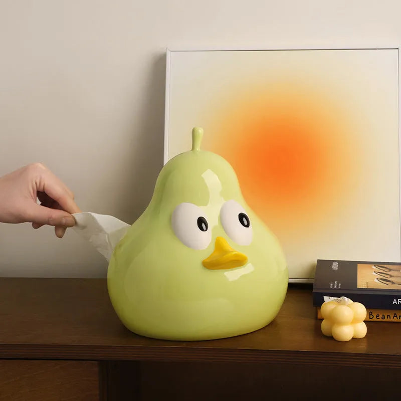Ceramic pear-shaped tissue box in animal style design available in green or black colour