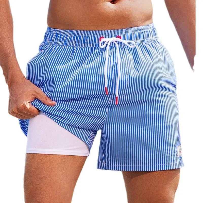 Men's floral pattern swimming trunks with loose boxer style and quick-dry fabric