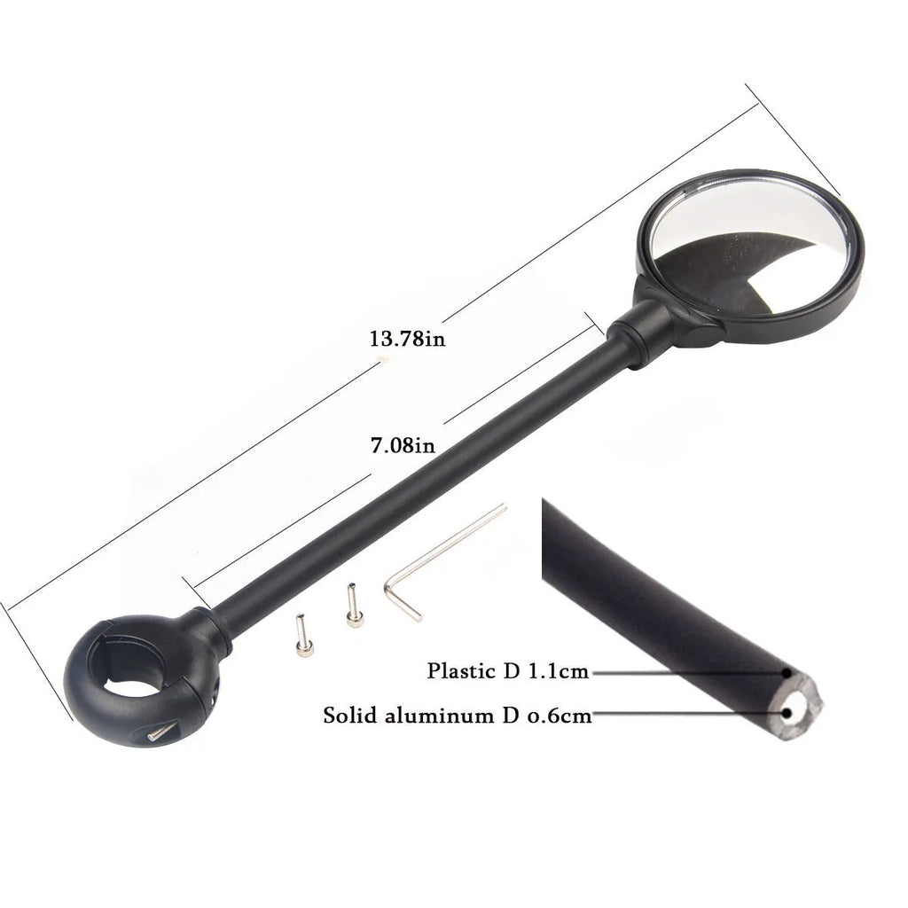 Black metal bicycle rearview mirror with hose adjustment clamp, shown as a two-pack.