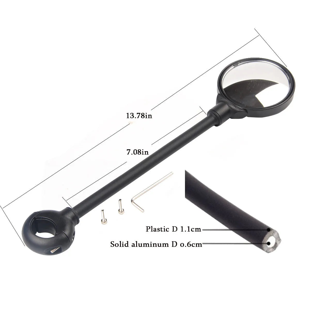 Black metal bicycle rearview mirror with hose adjustment clamp, shown as a two-pack.