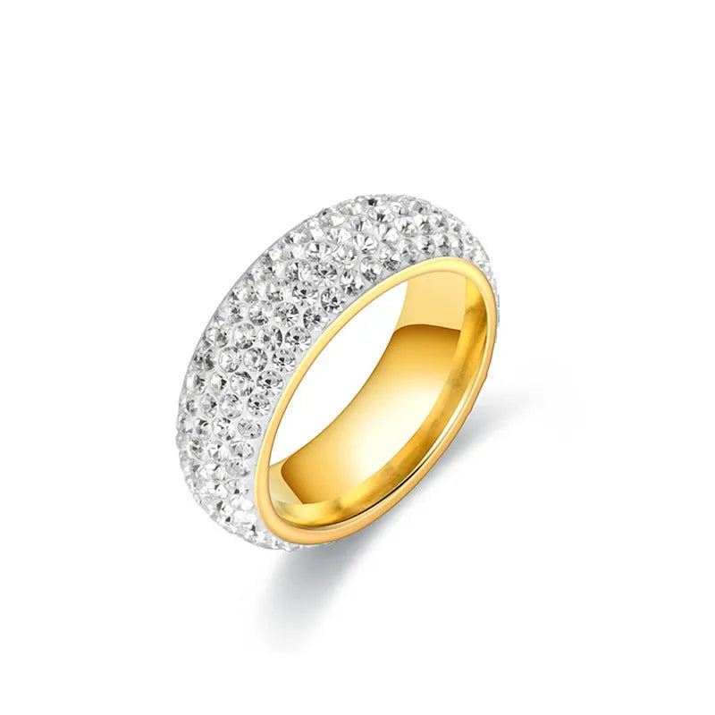 Titanium steel ring with diamond finish, U-shaped band, silver colour, starry sky style, ring size 10