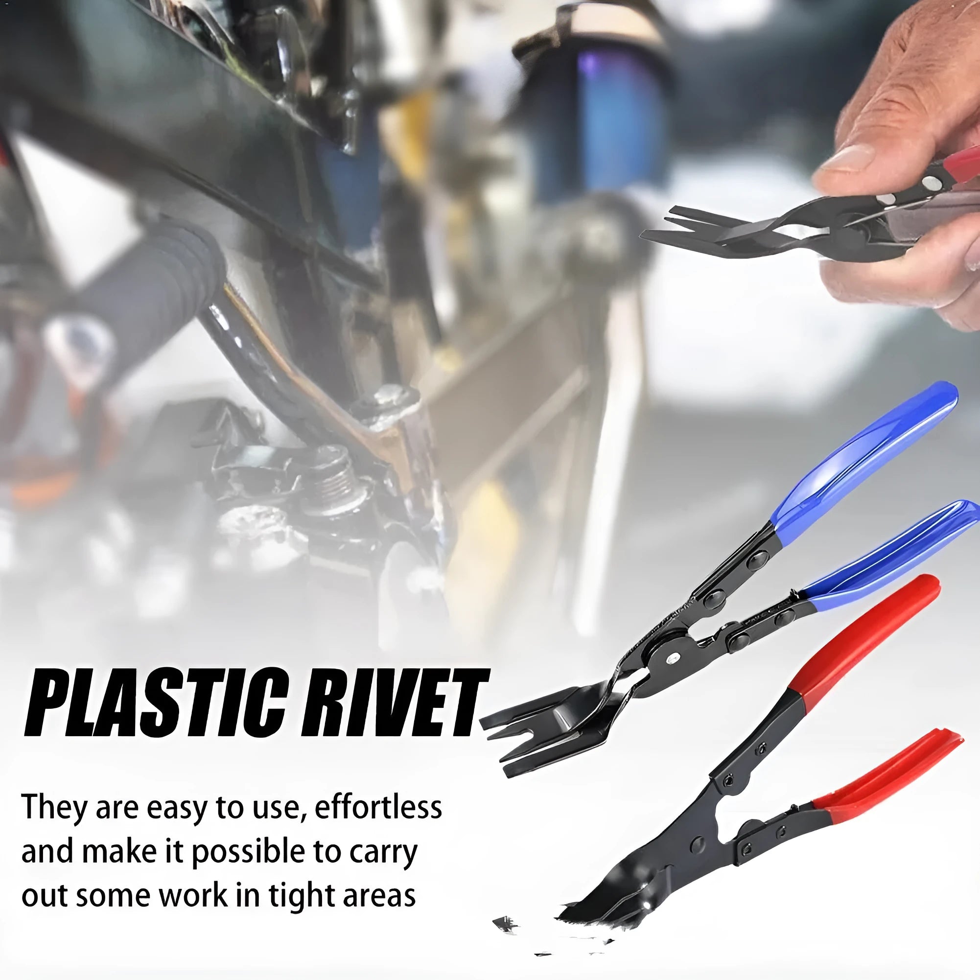 Blue steel car interior clamp removal pliers showing 235mm length and 32mm head dimensions
